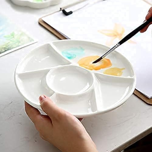 kiki home Keramik-Künstler-Palette, Tablett, Palette, leicht zu reinigendes Porzellan-Mischtablett für Aquarell-Gouache-Malerei, 6 Mulden, 20,3 cm, weiß, rund kiki home Keramik-Künstler-Palette, Tablett, Palette, leicht zu reinigendes Porzellan-Mischtablett für Aquarell-Gouache-Malerei, 6 Mulden, 20,3 cm, weiß, rund von kiki home