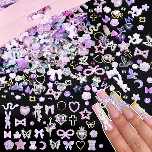 Kikonoke 600 Stück niedliche Charms und Edelsteine für 3D-Nägel, mit Schleife, Kaninchen, Violett, Schmuck für Nägel in Schmetterlings-, Herz- und Sternform, mit Diamanten, Violett Kikonoke 600 Stück niedliche Charms und Edelsteine für 3D-Nägel, mit Schleife, Kaninchen, Violett, Schmuck für Nägel in Schmetterlings-, Herz- und Sternform, mit Diamanten, Violett von kikonoke