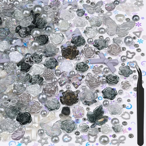 Kunstharz-Blumenperlen-Set, 900 Sonnenblumen-Strasssteine und 3D-Schmetterlings-Charms, 2 mm Loch, DIY-Schmuckzubehör für Handyhüllen/Crocs-Dekorationen, Großpackung Bastelperlen mit Perlen, Grau, 450 Kunstharz-Blumenperlen-Set, 900 Sonnenblumen-Strasssteine und 3D-Schmetterlings-Charms, 2 mm Loch, DIY-Schmuckzubehör für Handyhüllen/Crocs-Dekorationen, Großpackung Bastelperlen mit Perlen, Grau, 450 von kikonoke