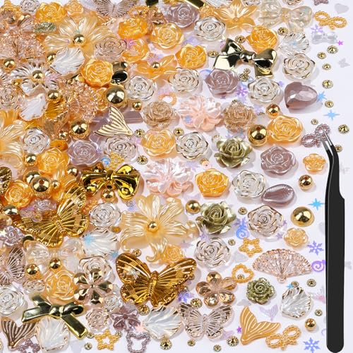Kunstharz-Blumenperlen-Set, 900 Sonnenblumen-Strasssteine und 3D-Schmetterlings-Charms, 2 mm Loch, DIY-Schmuckzubehör für Handyhüllen/Crocs-Dekorationen, Großpackung Bastelperlen mit Perlen (Gold) Kunstharz-Blumenperlen-Set, 900 Sonnenblumen-Strasssteine und 3D-Schmetterlings-Charms, 2 mm Loch, DIY-Schmuckzubehör für Handyhüllen/Crocs-Dekorationen, Großpackung Bastelperlen mit Perlen (Gold) von kikonoke