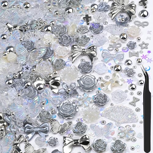 Kunstharz-Blumenperlen-Set, 900 Sonnenblumen-Strasssteine und 3D-Schmetterlings-Charms, 2 mm Loch, DIY-Schmuckzubehör für Handyhüllen/Crocs-Dekorationen, Großpackung Bastelperlen mit Perlen (Silber) Kunstharz-Blumenperlen-Set, 900 Sonnenblumen-Strasssteine und 3D-Schmetterlings-Charms, 2 mm Loch, DIY-Schmuckzubehör für Handyhüllen/Crocs-Dekorationen, Großpackung Bastelperlen mit Perlen (Silber) von kikonoke