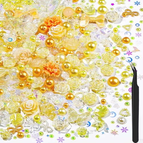 Kunstharz-Blumenperlen-Set, 900 Sonnenblumen-Strasssteine und 3D-Schmetterlings-Charms, 2 mm Loch, DIY-Schmuckzubehör für Handyhüllen-Dekor/Schuh-Akzente mit Perlen, Gelb, 450 Stück Kunstharz-Blumenperlen-Set, 900 Sonnenblumen-Strasssteine und 3D-Schmetterlings-Charms, 2 mm Loch, DIY-Schmuckzubehör für Handyhüllen-Dekor/Schuh-Akzente mit Perlen, Gelb, 450 Stück von kikonoke