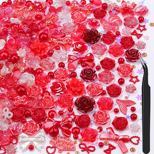 Kunstharz-Blumenperlen-Set, 900 Sonnenblumen-Strasssteine und 3D-Schmetterlings-Charms, 2 mm Loch, DIY-Schmuckzubehör für Handyhüllen-Dekor/Schuh-Akzente mit Perlen, Rot, 450 Stück Kunstharz-Blumenperlen-Set, 900 Sonnenblumen-Strasssteine und 3D-Schmetterlings-Charms, 2 mm Loch, DIY-Schmuckzubehör für Handyhüllen-Dekor/Schuh-Akzente mit Perlen, Rot, 450 Stück von kikonoke