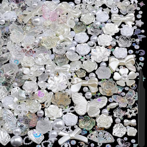 Kunstharz-Blumenperlen-Set, 900 Sonnenblumen-Strasssteine und 3D-Schmetterlings-Charms, 2 mm Loch, DIY-Schmuckzubehör für Handyhüllen-Dekor/Schuh-Akzente mit Perlen, Weiß, 450 Stück Kunstharz-Blumenperlen-Set, 900 Sonnenblumen-Strasssteine und 3D-Schmetterlings-Charms, 2 mm Loch, DIY-Schmuckzubehör für Handyhüllen-Dekor/Schuh-Akzente mit Perlen, Weiß, 450 Stück von kikonoke