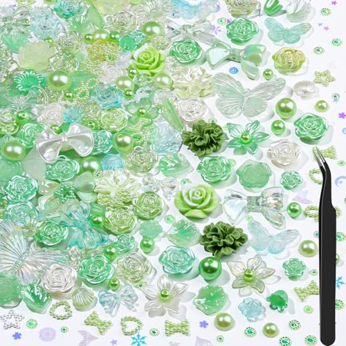 Kunstharz-Blumenperlen-Set, 900 Sonnenblumen-Strasssteine und 3D-Schmetterlings-Charms, 2 mm Loch, DIY-Schmuckzubehör für Handyhüllen-Dekor/Schuhakzente mit Perlen, Grün, 450 Stück Kunstharz-Blumenperlen-Set, 900 Sonnenblumen-Strasssteine und 3D-Schmetterlings-Charms, 2 mm Loch, DIY-Schmuckzubehör für Handyhüllen-Dekor/Schuhakzente mit Perlen, Grün, 450 Stück von kikonoke
