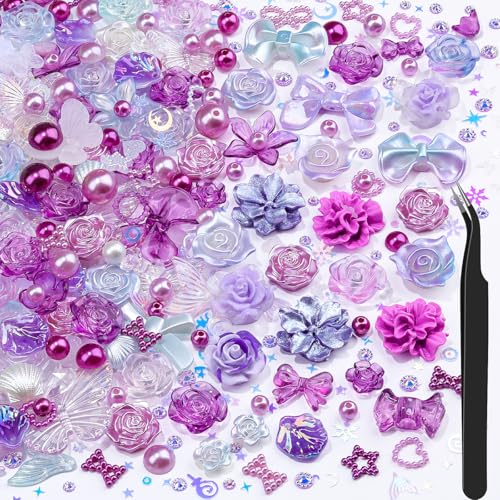 Kunstharz-Blumenperlen-Set, 900 Sonnenblumen-Strasssteine und 3D-Schmetterlings-Charms, 2 mm Loch, DIY-Schmuckzubehör für Handyhüllen-Dekor/Schuhakzente mit Perlen, Violett, 450 Stück Kunstharz-Blumenperlen-Set, 900 Sonnenblumen-Strasssteine und 3D-Schmetterlings-Charms, 2 mm Loch, DIY-Schmuckzubehör für Handyhüllen-Dekor/Schuhakzente mit Perlen, Violett, 450 Stück von kikonoke