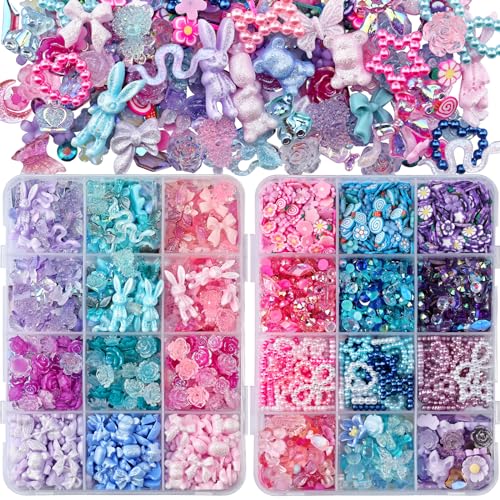 kikonoke 2050 Stück 3D Schmetterling Rose Blume Bogen Kaninchen Bär Nagel Set mit Nail Art Strass Perlen Kristall Edelsteine Scheiben Nägel für Maniküre DIY Basteln Schmuck Zubehör (rot) von kikonoke