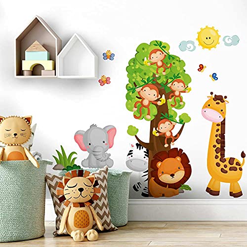 kina - R00355 Baby Wandaufkleber Ökologische und hypoallergene Weicher repositionierbarer Stoffeffekt - Savanne-Zoo-Dschungel Neugeborene Wanddekoration Kinderzimmer selbstklebende Tapete von kina