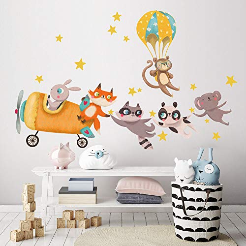 kina - R00502 Baby Wandaufkleber Ökologische und hypoallergene Weicher repositionierbarer Stoffeffekt - Flugreise Neugeborene Wanddekoration Kinderzimmer selbstklebende Tapete von kina