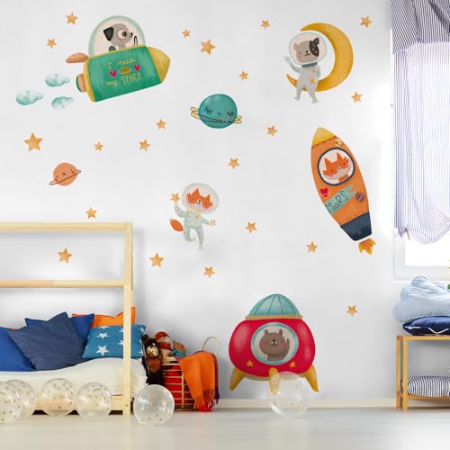 kina - R00510 Wandaufkleber Kinder Ökologisch und Hypoallergen Weicher Stoffeffekt Neu positionierbar Reise Universum Wanddekoration Schlafzimmer Kindergarten Selbstklebende Tapete - Messen 90x30 von kina