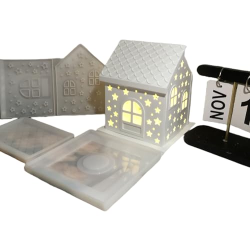 Dekoratives Haus-Silikonharz-Formen-Set, Weihnachts-Nachtlicht-Gießformen mit Sternmuster, Epoxid-Handwerk Dekoratives Haus-Silikonharz-Formen-Set, Weihnachts-Nachtlicht-Gießformen mit Sternmuster, Epoxid-Handwerk von kingmise