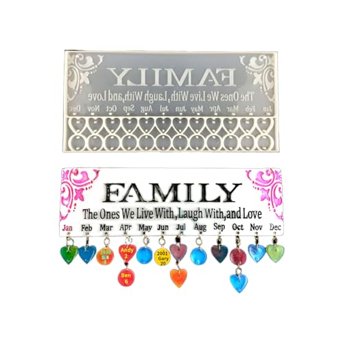 Familien-Geburtstagskalender, Wandbehang, Kunstharz, 30,5 cm, monatliche Erinnerungstafel mit Herzanhängern, Wanddekoration, Schilder, Epoxidharz-Silikonform Familien-Geburtstagskalender, Wandbehang, Kunstharz, 30,5 cm, monatliche Erinnerungstafel mit Herzanhängern, Wanddekoration, Schilder, Epoxidharz-Silikonform von kingmise