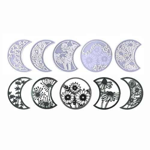 Mondphasen-Wandkunst-Set, 5-teiliges Blumenharzformen, dekorative Silikon-Gießformen für Heimdekoration, Mondphasen-Epoxidharz-Silikonformen Mondphasen-Wandkunst-Set, 5-teiliges Blumenharzformen, dekorative Silikon-Gießformen für Heimdekoration, Mondphasen-Epoxidharz-Silikonformen von kingmise
