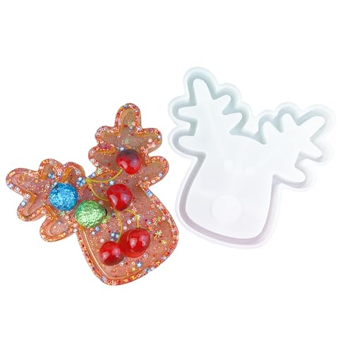 Silikonform mit Weihnachts-Rentiermotiv, Epoxidharz-Tablett, Gießformen mit Glitzer-Design, Süßigkeiten- und Snack-Teller, Schmuckaufbewahrungstablett, Urlaub, Basteln, Harz-Formen, Silikonabfertigung von kingmise