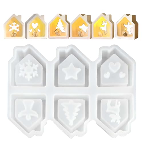 6 PCs Weihnachten Silikonform Gussformen, Hausform Kerzenformen Silikon Weihnachtsform | Casting -Werkzeuge basteln Lieferungen für Schokoladen -Epoxidharz -Gipskerzen -Verzierungen Urlaub von kinrguiyuez