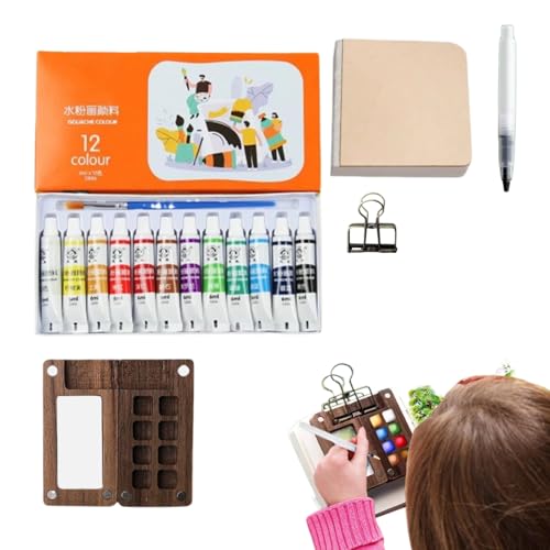 Tragbares Skizzenbuch Palette -Set, Holzreise Box für Gouache, kleines Kit, Aquarell -Malerei Set, Außen -Skizzen -Kit für Schüler Tragbares Skizzenbuch Palette -Set, Holzreise Box für Gouache, kleines Kit, Aquarell -Malerei Set, Außen -Skizzen -Kit für Schüler von kinrguiyuez