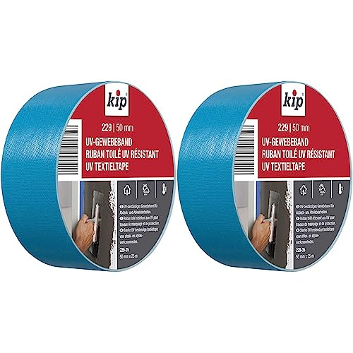 Kip Tape 229-35 Gewebeband – UV-beständiges, breites Gewebe-Klebeband aus PE für raue Untergründe – Panzertape für den Gebrauch drinnen und draußen – 50mm x 25m (Packung mit 2) von kip