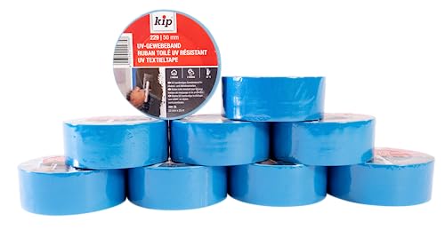 Kip 9 Rollen Tape 229-35 Gewebeband – UV-beständiges, breites Gewebe-Klebeband aus PE für raue Untergründe – Panzertape für den Gebrauch drinnen und draußen – 50mm x 25m von kip