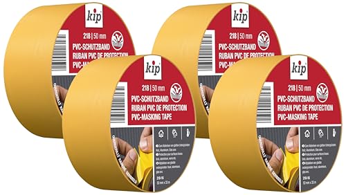 kip Tape 218-16 Schutzband – Quergerilltes Abklebeband aus PVC zum Schutz glatter Untergründe – Selbstklebendes Klebeband zum Streichen & Lackieren – 50mm x 33m (Packung mit 4) von kip