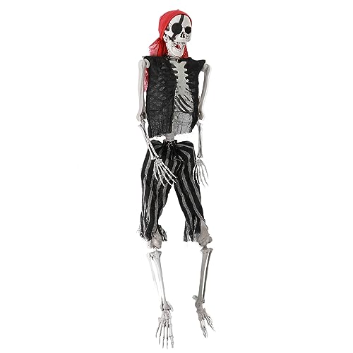 kiskick Halloween-Skelett, 165 cm, lebensgroßes Skelett-Imitat, Ganzkörper-realistische menschliche Knochen mit beweglichen Gelenken, Halloween-Skelett-Requisite im Piraten-Stil für Halloween-Hof- von kiskick