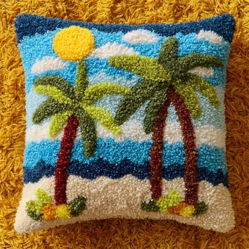 DIY Knüpfhaken Kissen Set für Anfänger Erwachsene,Knüpfteppich Bastelset 43x43cm,Einfaches Latch Hook Cushion Kit,Stilvolle Heimdekoration & Einzigartige Geschenkidee,Strandpalmen DIY Knüpfhaken Kissen Set für Anfänger Erwachsene,Knüpfteppich Bastelset 43x43cm,Einfaches Latch Hook Cushion Kit,Stilvolle Heimdekoration & Einzigartige Geschenkidee,Strandpalmen von kitphoenix