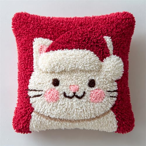 DIY Knüpfhaken Kissen Set für Anfänger Erwachsene,Knüpfteppich Bastelset 43x43cm,Einfaches Latch Hook Cushion Kit,Stilvolle Heimdekoration & Einzigartige Geschenkidee,Weihnachtskatze DIY Knüpfhaken Kissen Set für Anfänger Erwachsene,Knüpfteppich Bastelset 43x43cm,Einfaches Latch Hook Cushion Kit,Stilvolle Heimdekoration & Einzigartige Geschenkidee,Weihnachtskatze von kitphoenix
