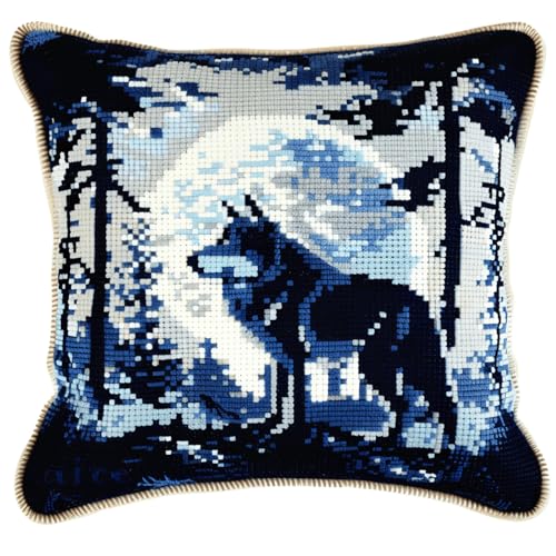 DIY Knüpfhaken Kissen Set für Anfänger & Erwachsene,43x43cm Kreatives Knüpfteppich Bastelset,Handgefertigter Kissenbezug für stilvolle Heimdekoration,Mondscheinwolf DIY Knüpfhaken Kissen Set für Anfänger & Erwachsene,43x43cm Kreatives Knüpfteppich Bastelset,Handgefertigter Kissenbezug für stilvolle Heimdekoration,Mondscheinwolf von kitphoenix