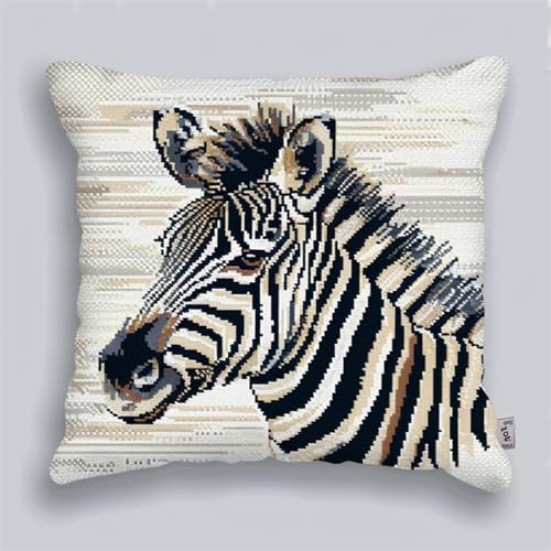 DIY Knüpfhaken Kissen Set für Anfänger & Erwachsene,43x43cm Kreatives Knüpfteppich Bastelset,Handgefertigter Kissenbezug für stilvolle Heimdekoration,Zebra von kitphoenix