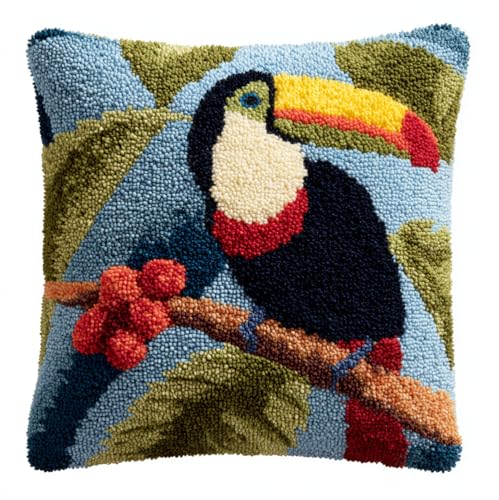 Diy Knüpfkissen Zum Selber Knüpfen Brasilien Vogel Tukan Knüpfhaken-Sets Fantasietiere Diy Haken Gestrickter Bestickter Teppich Kissen Stickerei Knüpfhaken Teppich Set 43X43Cm von kitphoenix
