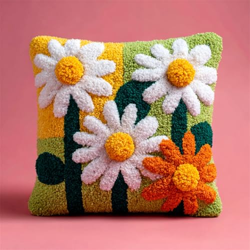 Knüpfhaken Kissen Set 43x43cm,DIY Latch Hook Kissenbezug für Anfänger & Erwachsene,Kreatives Bastelset zum Selbermachen, Heimdeko & Geschenkidee,Gänseblümchen Knüpfhaken Kissen Set 43x43cm,DIY Latch Hook Kissenbezug für Anfänger & Erwachsene,Kreatives Bastelset zum Selbermachen, Heimdeko & Geschenkidee,Gänseblümchen von kitphoenix