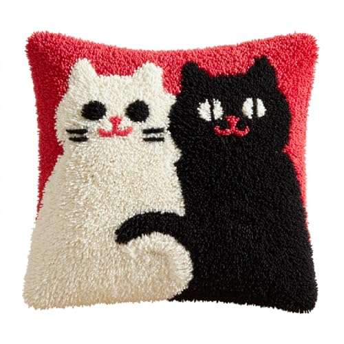 Knüpfhaken Kissen Set 43x43cm,DIY Latch Hook Kissenbezug für Anfänger & Erwachsene,Kreatives Bastelset zum Selbermachen, Heimdeko & Geschenkidee,Schwarz-weiße Katze Knüpfhaken Kissen Set 43x43cm,DIY Latch Hook Kissenbezug für Anfänger & Erwachsene,Kreatives Bastelset zum Selbermachen, Heimdeko & Geschenkidee,Schwarz-weiße Katze von kitphoenix