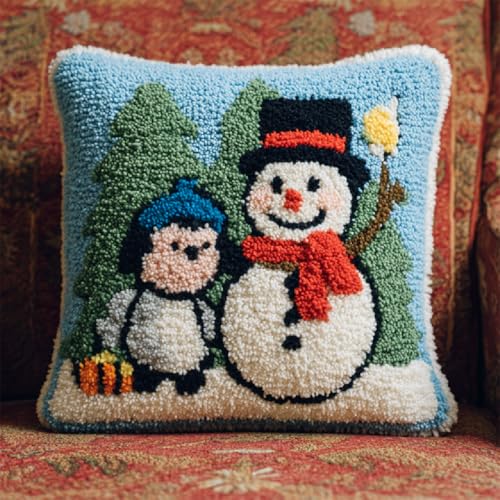 Knüpfkissen DIY Set für Anfänger Einfaches Latch Hook Kit mit Wolle,Bastelset für Erwachsene zum Entspannen,kissen-Teppich (43x43cm) für moderne Heimdekoration,Weihnachten feiern von kitphoenix