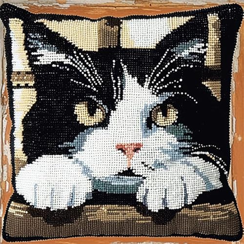 KitPhoenix Knüpfkissen Set zum Selber Knüpfen, DIY Knüpfteppich, Knüpfhaken Set 43, Modern, Tier, Katze, Erwachsene oder Kinder, nicht zusammenklappbar von kitphoenix