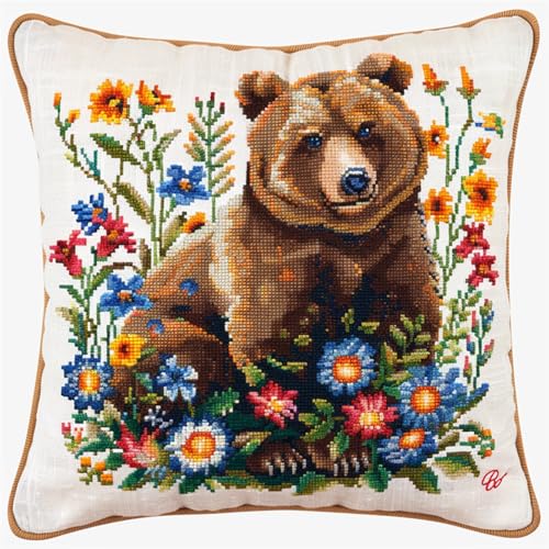 Latch Cushion DIY Knotting Set mit Werkzeug,Kreuzstich Kissen Zum Selber Machen,Knüpfkissen 43x43cm für Kinder und Erwachsene,Handarbeit Starter Kit,Braunbären in den Blumen Latch Cushion DIY Knotting Set mit Werkzeug,Kreuzstich Kissen Zum Selber Machen,Knüpfkissen 43x43cm für Kinder und Erwachsene,Handarbeit Starter Kit,Braunbären in den Blumen von kitphoenix