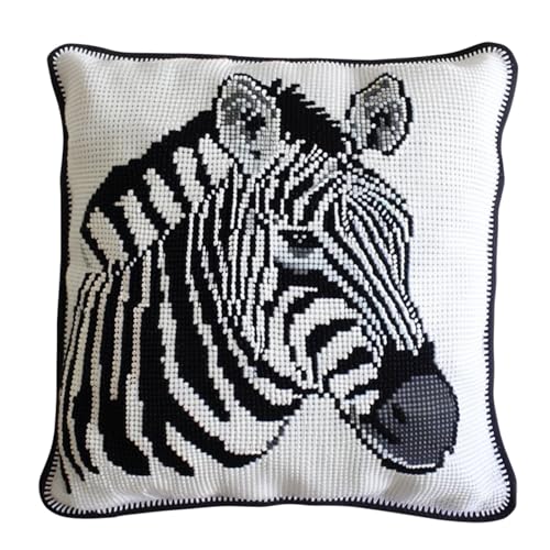 Latch Hook Kissen Kit DIY Knüpfhaken-Set für Erwachsene und Anfänger,Knüpfkissen Bezug 43x43 cm Selber Machen mit Wolle,Kreatives Bastelset für Entspannung und DIY Dekor,Zebra von kitphoenix