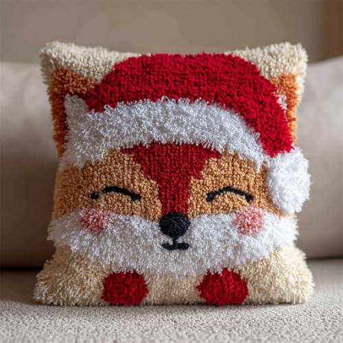 Latch Hook Kit DIY Knüpfkissen Set Zum Selbermachen mit Knüpfhaken,Bastelset für Kinder und Erwachsene,Entspannendes Handarbeit Kissen 43x43cm für Wohnkultur,Fuchs mit Weihnachtsmütze Latch Hook Kit DIY Knüpfkissen Set Zum Selbermachen mit Knüpfhaken,Bastelset für Kinder und Erwachsene,Entspannendes Handarbeit Kissen 43x43cm für Wohnkultur,Fuchs mit Weihnachtsmütze von kitphoenix