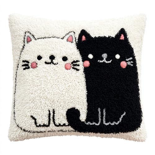 Latch Hook Kit DIY Knüpfkissen Set Zum Selbermachen mit Knüpfhaken,Bastelset für Kinder und Erwachsene,Entspannendes Handarbeit Kissen 43x43cm für Wohnkultur,Schwarz-weiße Katze Latch Hook Kit DIY Knüpfkissen Set Zum Selbermachen mit Knüpfhaken,Bastelset für Kinder und Erwachsene,Entspannendes Handarbeit Kissen 43x43cm für Wohnkultur,Schwarz-weiße Katze von kitphoenix
