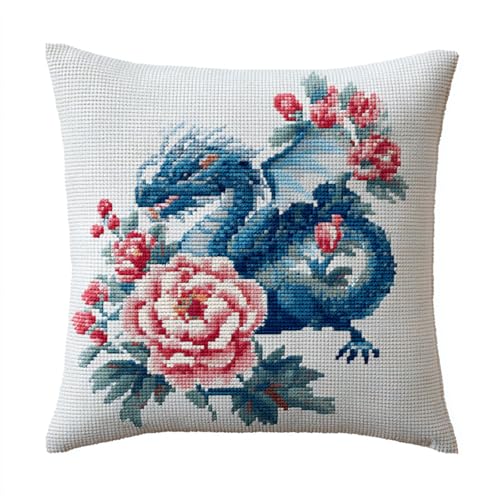 kitphoenix DIY Latch Hook Kissen Kit 43x43cm,Knüpfkissen Set zum Selbermachen mit Kissenhülle,Handarbeits-Set für Erwachsene & Kinder,Kreuzstich Heimdekoration,Mythischer Drache von kitphoenix