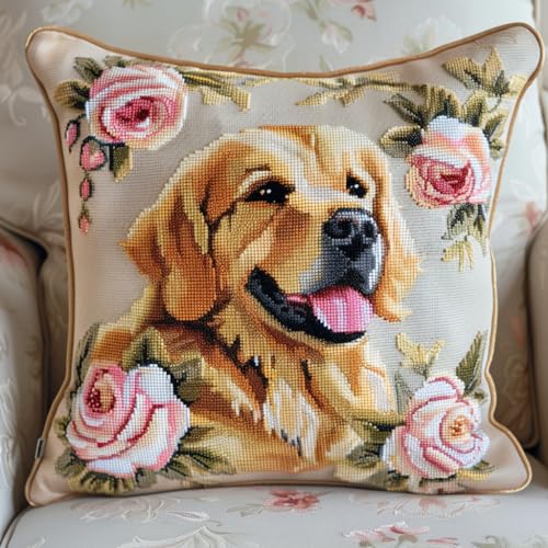 kitphoenix Diy Knüpfkissen Zum Rosenblume Und Golden Retriever Hund Knüpfteppich Set 43Cmx43Cm kitphoenix Diy Knüpfkissen Zum Rosenblume Und Golden Retriever Hund Knüpfteppich Set 43Cmx43Cm von kitphoenix