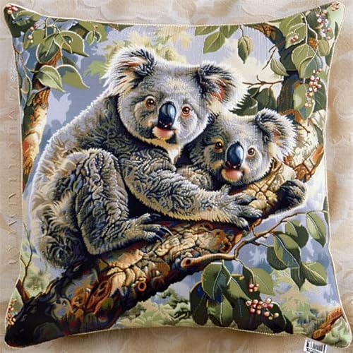 kitphoenix Knüpfen Set Erwachsene Kissen Koala Knüpfkissen Set für Anfänger Erwachsene oder Kinder zum Selber Knüpfen, DIY Knüpfteppich Knüpfpackung, Knüpfhaken Set 43 x 43 cm von kitphoenix