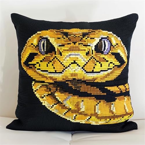 kitphoenix Knüpfen Set Erwachsene Kissen Schlange Knüpfkissen Set für Anfänger Erwachsene oder Kinder zum Selber Knüpfen, DIY Knüpfteppich Knüpfpackung, Knüpfhaken Set 43 x 43 cm von kitphoenix