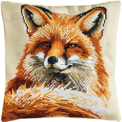 kitphoenix Knüpfen Set Kissen Fuchs Knüpfkissen Set für Anfänger Erwachsene oder Kinder zum Selber Knüpfen, DIY Knüpfteppich Knüpfpackung, Knüpfhaken Set 43 x 43 cm von kitphoenix
