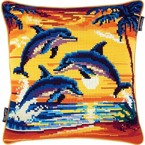 kitphoenix Knüpfkissen Set Delfin Knüpfkissen Set für Anfänger Erwachsene oder Kinder zum Selber Knüpfen, DIY Knüpfteppich Knüpfpackung, Knüpfhaken Set 43 x 43 cm von kitphoenix