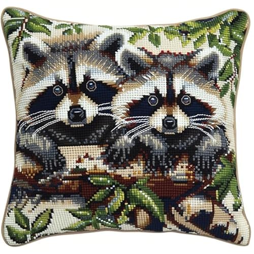 kitphoenix Knüpfkissen Set Tier Waschbär 3D Handgemachte Geschenke Knüpfteppich für Kinder und Erwachsene Knüpfset 43cm X 43cm von kitphoenix