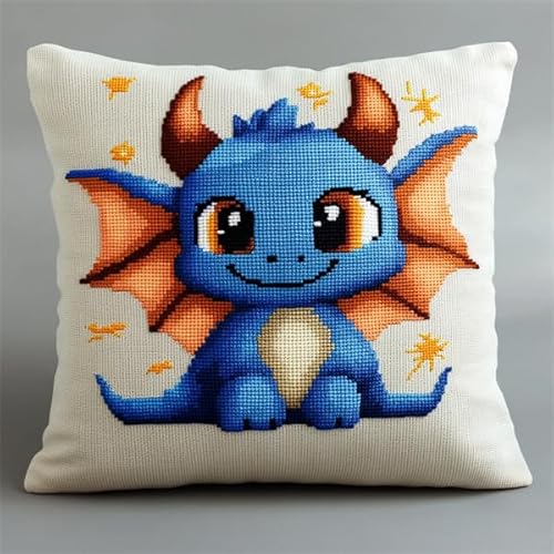 kitphoenix Kreuzstichkissen,Stickset für Kreuzstichkissen,Stickset Anfänger Drachen DIY Bastelset Vorgezeichnet Erwachsene zum Sticken mit Stickvorlage & Sticknadel und Stickgarn 40x40cm von kitphoenix