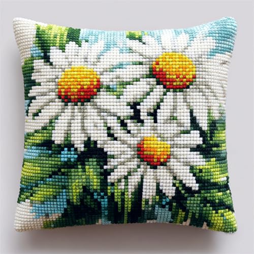 kitphoenix Latch Cushion DIY Knotting Set mit Werkzeug,Kreuzstich Kissen Zum Selber Machen,Knüpfkissen 43x43cm für Kinder und Erwachsene,Handarbeit Starter Kit,Weiße Gänseblümchen kitphoenix Latch Cushion DIY Knotting Set mit Werkzeug,Kreuzstich Kissen Zum Selber Machen,Knüpfkissen 43x43cm für Kinder und Erwachsene,Handarbeit Starter Kit,Weiße Gänseblümchen von kitphoenix