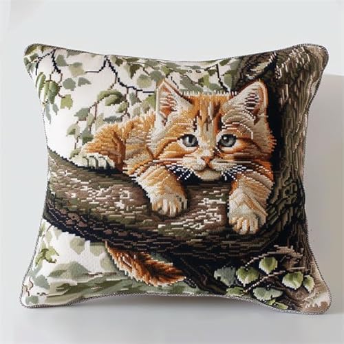 kitphoenix Latch Hook Kissen Kit Katze Knüpfkissen Set für Anfänger Erwachsene oder Kinder zum Selber Knüpfen, DIY Knüpfteppich Knüpfpackung, Knüpfhaken Set 43 x 43 cm von kitphoenix