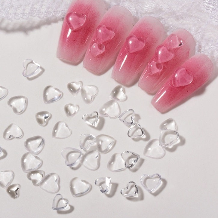 20 Stück Transparente Herzform Nagel Charms, Nail Art Herz Harz Dekoration von kittynailcharm