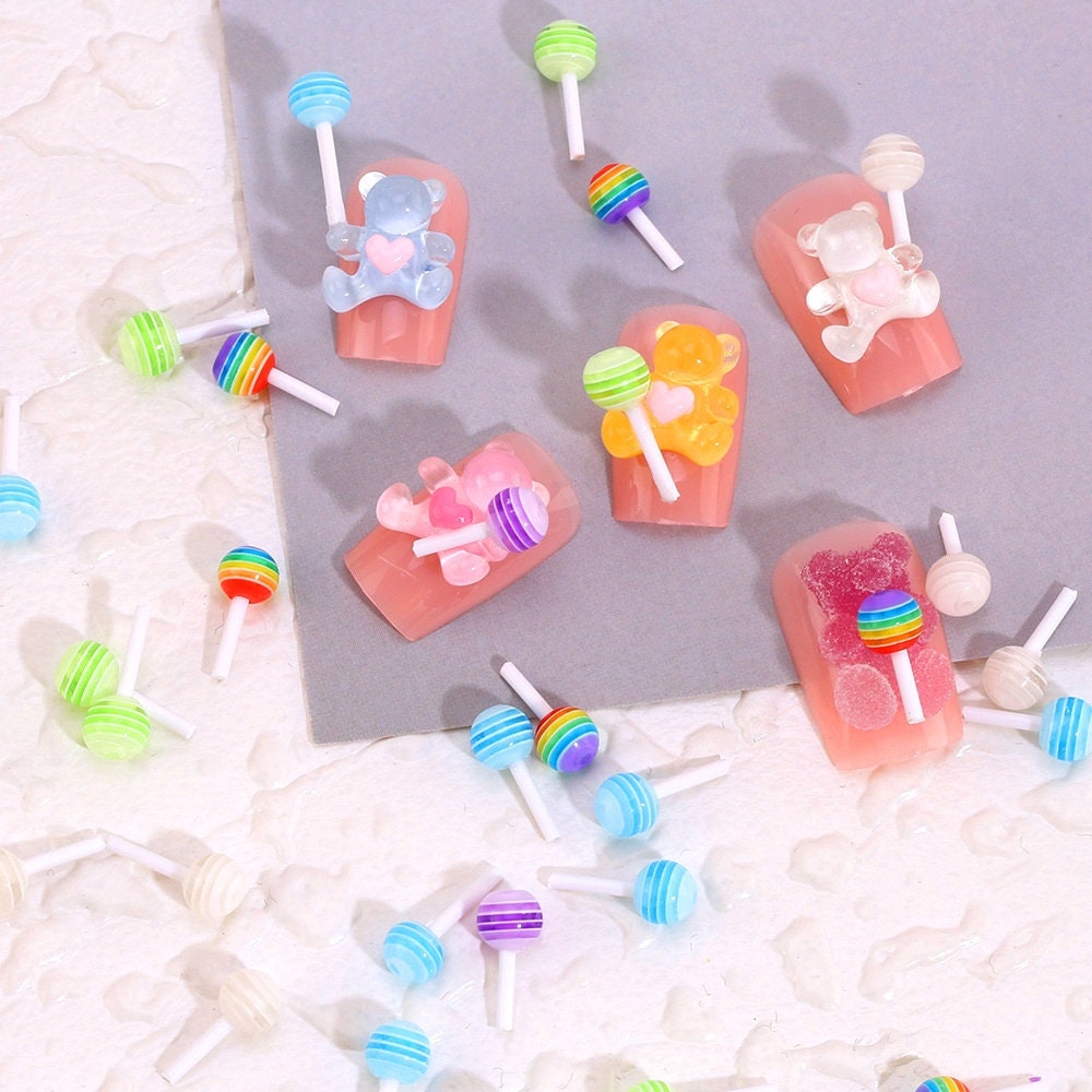 5 Stück Lollipop Anhänger Für Acrylnägel, Candy Resin Nail Dekoration, 3D Nagel Charm von kittynailcharm