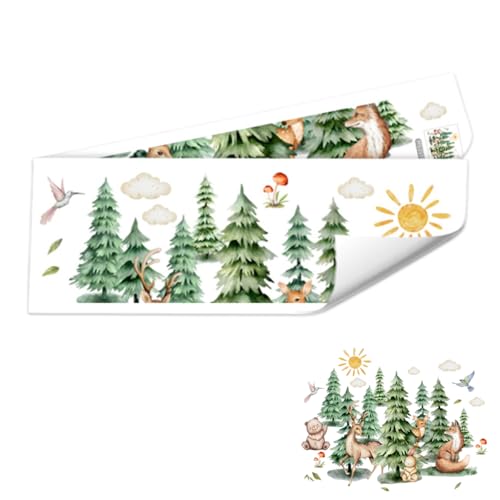 2 Stück Waldtiere Baum Wandtattoo, Wandaufkleber Kinderzimmer, Lichtfarbe Babyzimmer Wandsticker, Baum Reh Bär Fuchs Hase Wandaufkleber, 30x90 cm (BxH), für Kinderzimmer Schlafzimmer Wanddeko von kitudaty